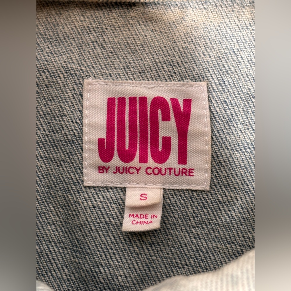 Juicy Couture Cabana Wash Tattoo Patch Distressed Cropped Urban Denim Jacket S - Picture 8 of 14